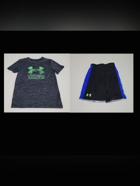 Under Armour Kids' Heather Gray Tee with Green Logo